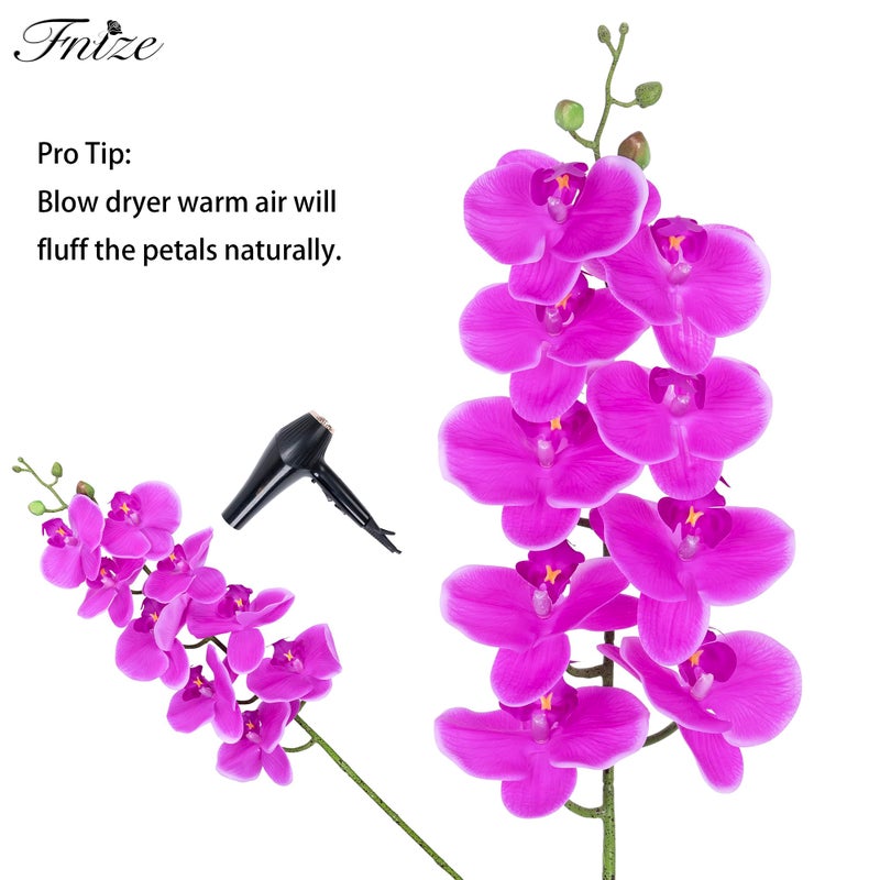 Fnize Artificial Orchid Stems Real Touch Latex Phalaenopsis Branches Faux Cymbidium Flowers 9 Large Petals 38 Inches 2pcs (Rose red) - Image 3